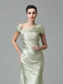 Sheath/Column Off-the-Shoulder Floor-Length Silk like Satin Evening Dresses With Pleated