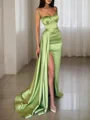 Sheath/Column Sweetheart Sweep Train Silk Like Satin Evening Dresses