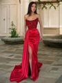 Sheath/Column Strapless Sweep Train Silk Like Satin Evening Dresses With Leg Slit