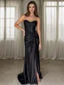 Sheath Sweetheart Pleated Sweep Train Silk Like Satin Corset Dress