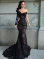 Sheath One-Shoulder Long Sleeves Sweep Train Lace Corset Dress