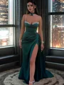 Sheath Spaghetti Straps Pleated Sweep Train Silk Like Satin Dress