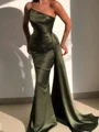 Mermaid Square Pleated Sweep Train Silk Like Satin Dress