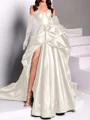 A-line Sweetheart Pleated Chapel Train Satin Dress