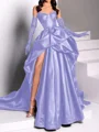 A-line Sweetheart Pleated Chapel Train Satin Dress