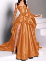 A-line Sweetheart Pleated Chapel Train Satin Dress