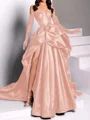 A-line Sweetheart Pleated Chapel Train Satin Dress