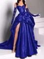 A-line Sweetheart Pleated Chapel Train Satin Dress