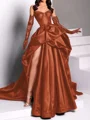 A-line Sweetheart Pleated Chapel Train Satin Dress