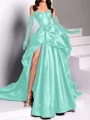 A-line Sweetheart Pleated Chapel Train Satin Dress