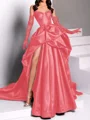 A-line Sweetheart Pleated Chapel Train Satin Dress