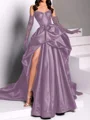A-line Sweetheart Pleated Chapel Train Satin Dress