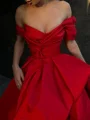 A-line Off-the-Shoulder Pleated Sweep Train Satin Dress