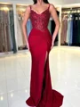 Sheath V-neck Appliques Lace Sweep Train Corset Dress