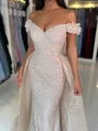 Sheath Off-the-Shoulder Pleated Sweep Train Dress With Detachable Train