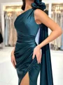 Sheath One-Shoulder Pleated Floor-Length Silk Like Satin Dress