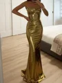 Sheath Sweetheart Pleated Sweep Train Metallic Satin Corset Dress