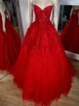 A-line Sweetheart Appliques Lace Sweep Train Tulle Corset Dress