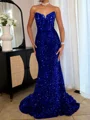Sheath Sweetheart Sweep Train Velvet Sequins Dress
