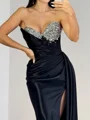 Sheath Sweetheart Rhinestone Sweep Train Silk Like Satin Corset Dress