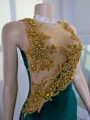 Mermaid Illusion Beading Sweep Train Silk Like Satin Dress