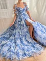 A-line V-neck Cascading Ruffles Floor-Length Dress