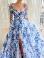 A-line V-neck Cascading Ruffles Floor-Length Dress