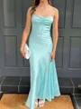 Sheath Spaghetti Straps Pleated Ankle-Length Silk Like Satin Dress