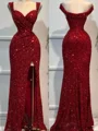 Sheath Sweetheart Ruffles Floor-Length Velvet Sequins Dress