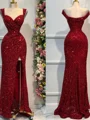 Sheath Sweetheart Ruffles Floor-Length Velvet Sequins Dress