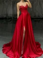 A-line Sweetheart Beading Sweep Train Silk like Satin Corset Dress