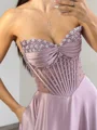 A-line Sweetheart Beading Sweep Train Silk like Satin Corset Dress
