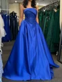 A-line Straight Ruffles Floor-Length Satin Dress
