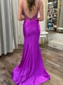Sheath Sweetheart Pleated Sweep Train Silk Like Satin Dress