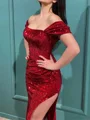 Sheath Off-the-Shoulder Sequin Sweep Train Dress