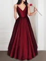 A-Line/Princess V-neck Floor-Length Satin Evening Dresses