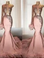 Trumpet/Mermaid One-Shoulder Chapel Train Evening Dresses With Feather