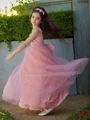 A-Line/Princess V-neck Floor-Length Tulle Flower Girl Dresses With Bow