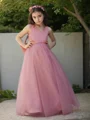 A-Line/Princess V-neck Floor-Length Tulle Flower Girl Dresses With Bow