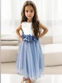 A-Line/Princess Scoop Tea-Length Tulle Flower Girl Dresses With Flower