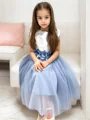 A-Line/Princess Scoop Tea-Length Tulle Flower Girl Dresses With Flower