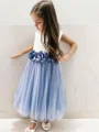 A-Line/Princess Scoop Tea-Length Tulle Flower Girl Dresses With Flower