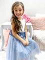 A-Line/Princess Scoop Tea-Length Tulle Flower Girl Dresses With Flower