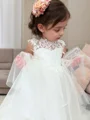 A-Line/Princess Scoop Knee-Length Tulle Flower Girl Dresses With Lace