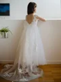A-Line/Princess Sweetheart Sweep Train Tulle Flower Girl Dresses With Appliques Lace