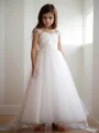 A-Line/Princess Sweetheart Sweep Train Tulle Flower Girl Dresses With Appliques Lace