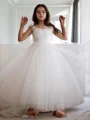 A-Line/Princess Sweetheart Sweep Train Tulle Flower Girl Dresses With Appliques Lace