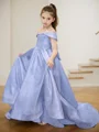 Ball Gown Off-the-Shoulder Court Train Flower Girl Dresses With Bow