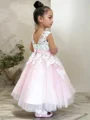 Ball Gown Scoop Ankle-Length Tulle Flower Girl Dresses With Appliques Lace
