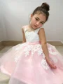 Ball Gown Scoop Ankle-Length Tulle Flower Girl Dresses With Appliques Lace